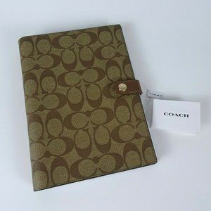 New COACH Notebook CC Signature Coated Canvas & Leather Khaki Logo Designer